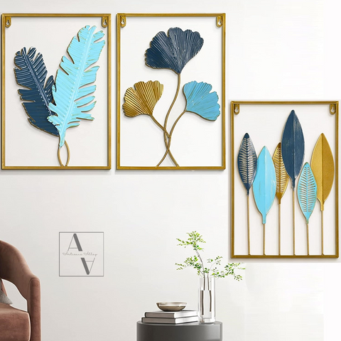 Banana Leaves Set Of 3 Framed Metal Wall Art