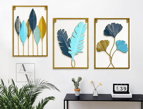 Banana Leaves Set Of 3 Framed Metal Wall Art