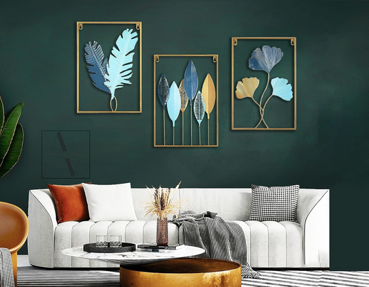 Banana Leaves Set Of 3 Framed Metal Wall Art