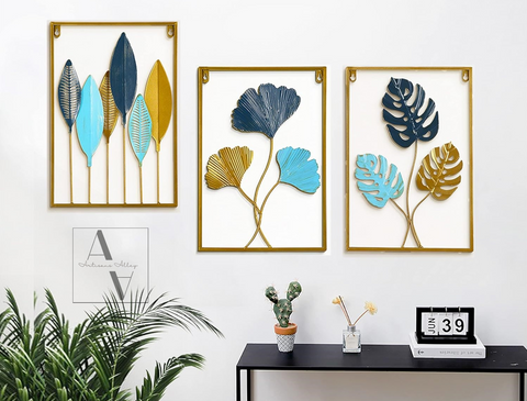 Monstera Leaves Set Of 3 Framed Metal Wall Art