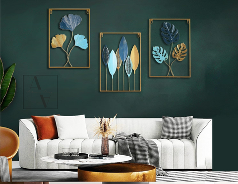 Monstera Leaves Set Of 3 Framed Metal Wall Art