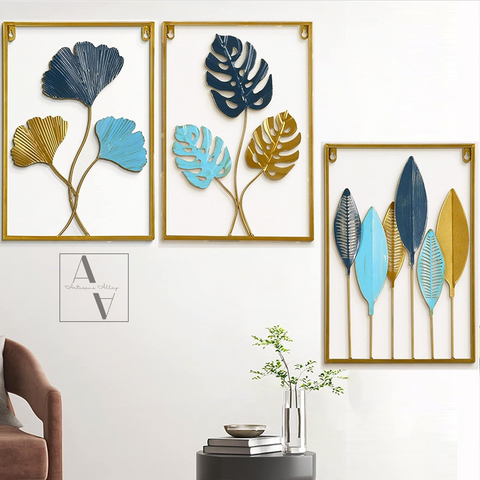 Monstera Leaves Set Of 3 Framed Metal Wall Art