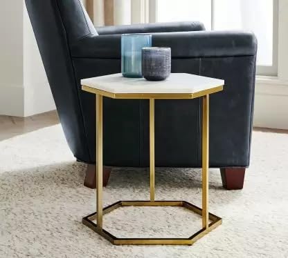 Hexagonal Marble Top Metal Side Table