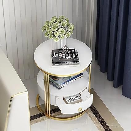 Stylish Marble Top Side Table With Drawer