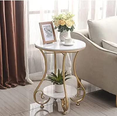 Cultured Two-Tier Marble top Metal Side Table