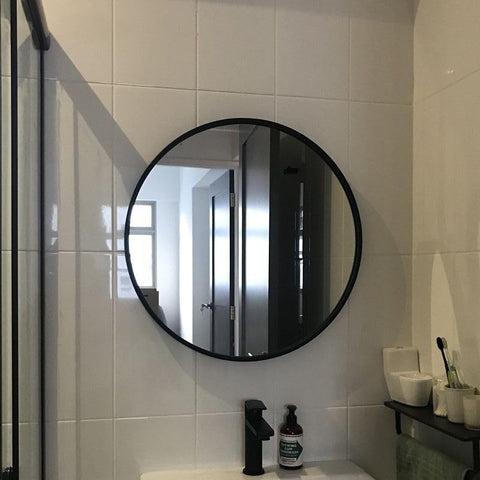 Black Accent Round Wall Mirror 24"