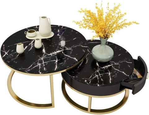 Glimmer Black Marble Nesting Tables With Storage