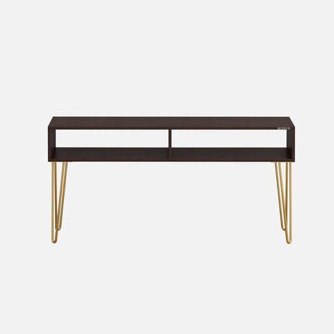 Wooden Shelf Top Metal Base Console Table