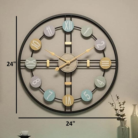 Colorful Numbers Metal Round Wall Clock (Black)