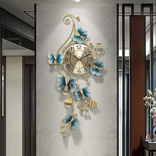 Azure Vertical Butterfly Metal Wall Clock