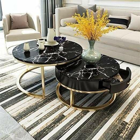 Glimmer Black Marble Nesting Tables With Storage