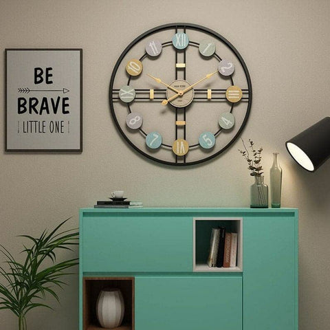 Colorful Numbers Metal Round Wall Clock (Black)