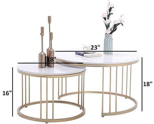 White Marble Minimalist Nesting Table Set