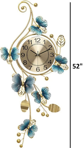 Azure Vertical Butterfly Metal Wall Clock