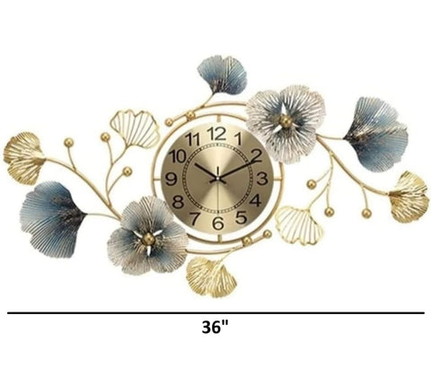 Azure Decorative Gingko Metal Wall Clock