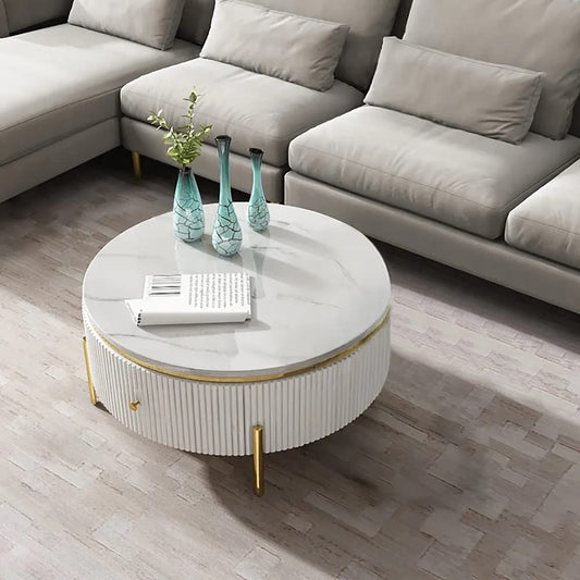 The Soho Round Marble Coffee Table With Drawer