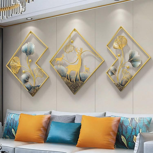 Deer Set Of 3 Framed Metal Wall Art