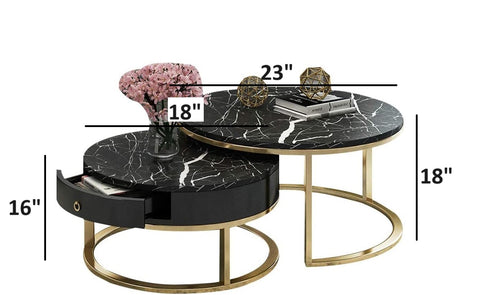 Glimmer Black Marble Nesting Tables With Storage