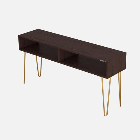 Wooden Shelf Top Metal Base Console Table