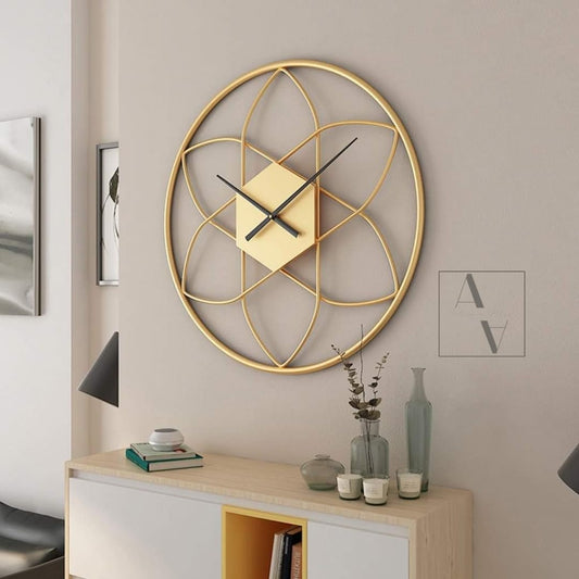 Golden Iron Flower Metal Wall Clock