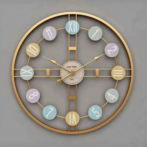 Colorful Numbers Decorative Metal Round Wall Clock (Gold)