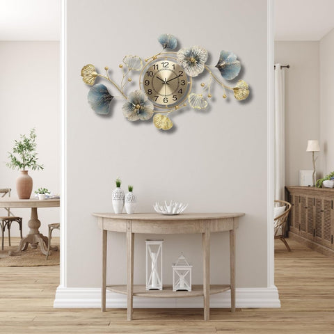 Azure Decorative Gingko Metal Wall Clock