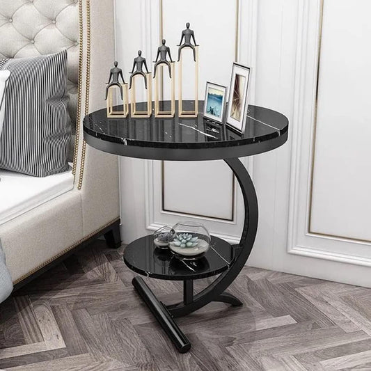 Captivating C-Shaped Marble Top Metal Side Table