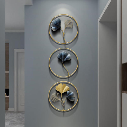 Gingko Leaves Circle Set Of 3 Metal Wall Art