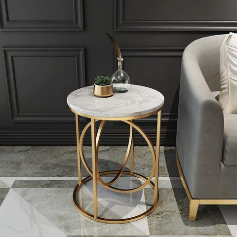 Sophisticated Double Ring Marble Top Side Table