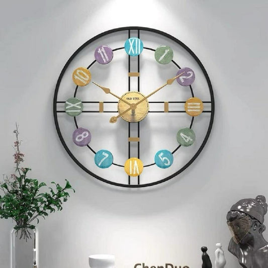 Colorful Numbers Metal Round Wall Clock (Black)