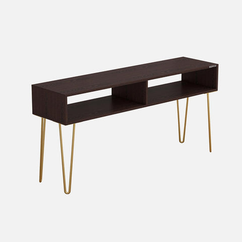 Wooden Shelf Top Metal Base Console Table