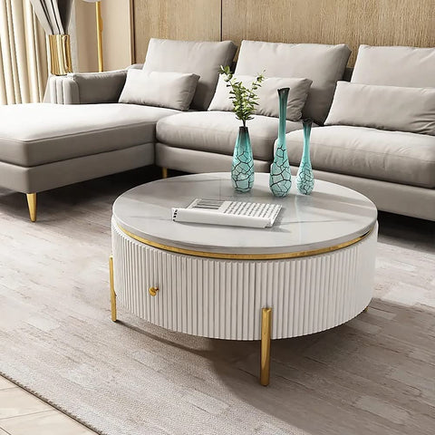 The Soho Round Marble Coffee Table With Drawer