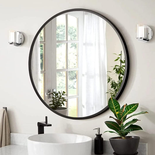 Black Accent Round Wall Mirror 24"