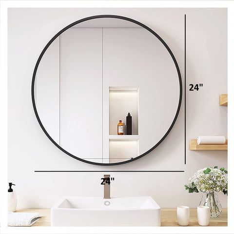 Black Accent Round Wall Mirror 24"