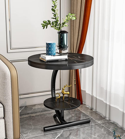 Captivating C-Shaped Marble Top Metal Side Table