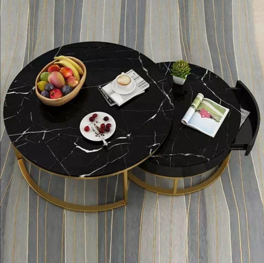 Glimmer Black Marble Nesting Tables With Storage