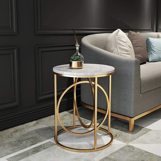 Sophisticated Double Ring Marble Top Side Table