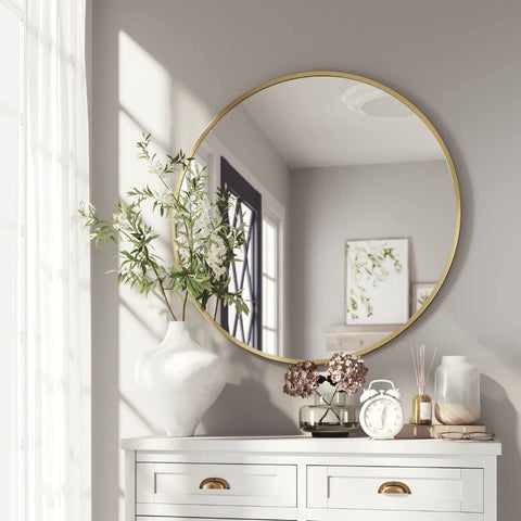 Gold Accent Round Mirror 24"