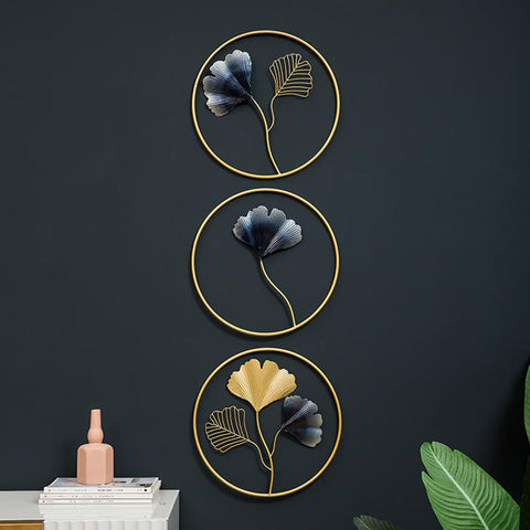 Gingko Leaves Circle Set Of 3 Metal Wall Art