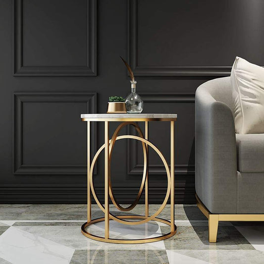 Sophisticated Double Ring Marble Top Side Table