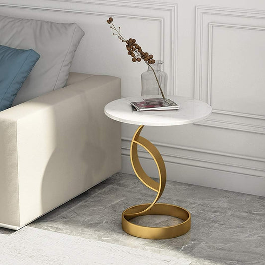 Opulent S-Shaped Marble Top Metal Side Table