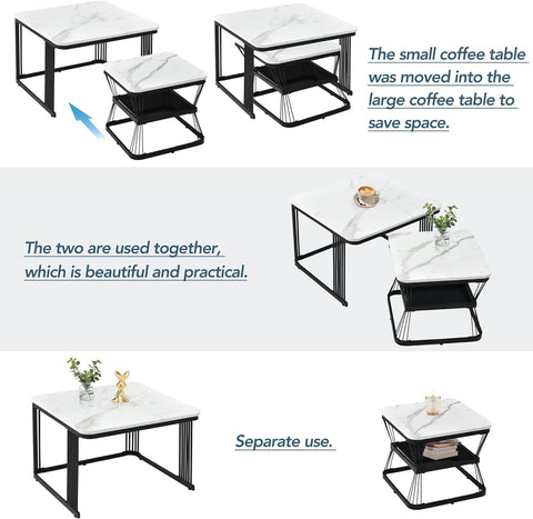 Pandora Square Black Marble Nesting Table Set