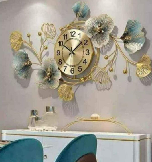 Azure Decorative Gingko Metal Wall Clock