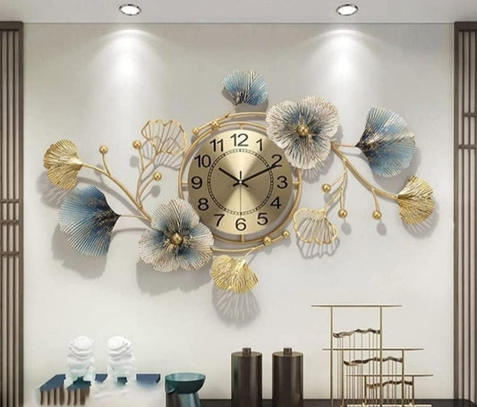 Azure Decorative Gingko Metal Wall Clock