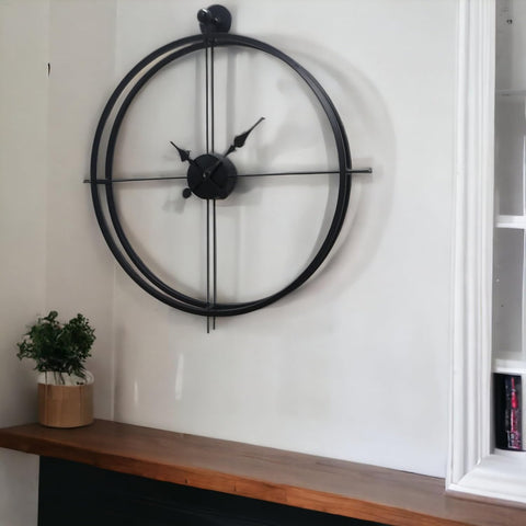 Black Round Double Ring Wall Clock