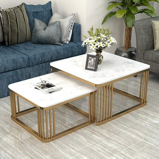 Square White Marble Nesting Table Set