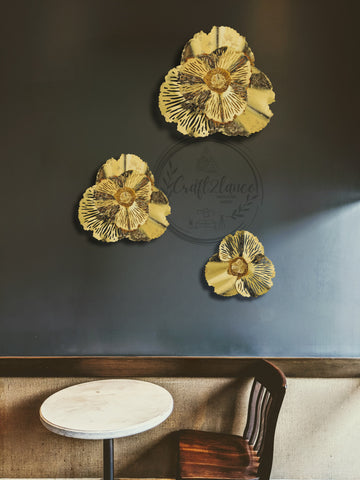 Gingko Gold Flowers Set Of 3 Metal Wall Decor