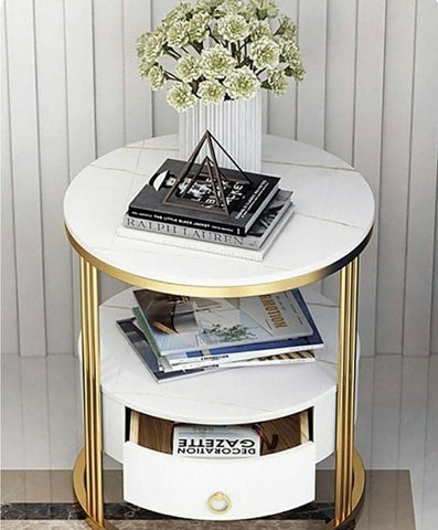 Stylish Marble Top Side Table With Drawer