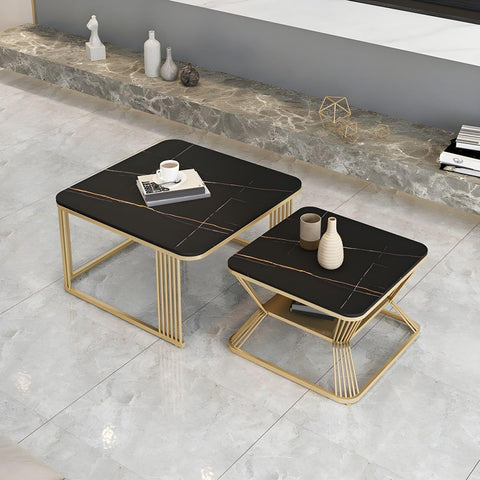 Pandora Square Black Marble Nesting Table Set