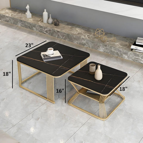 Pandora Square Black Marble Nesting Table Set